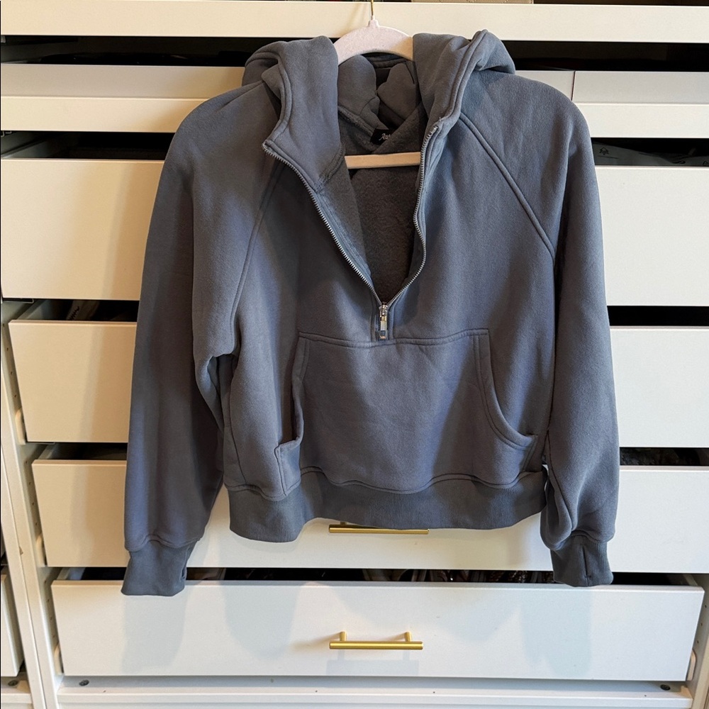 Quarter-Zip Hooded Pullover Sweatshirt in Slate Gray